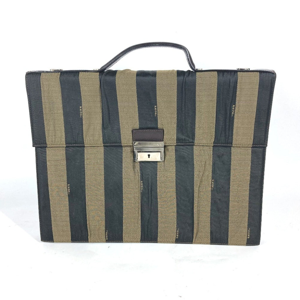Fendi Black Brown Nylon Leather Briefcase Handbag Tote Bag