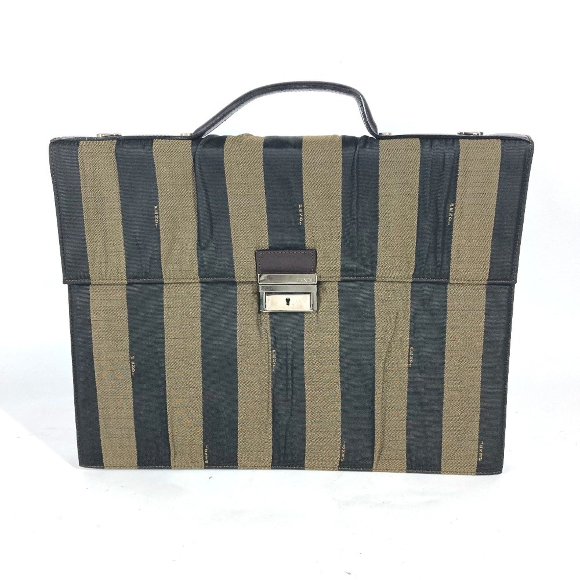 Fendi Black Brown Nylon Leather Briefcase Handbag Tote Bag