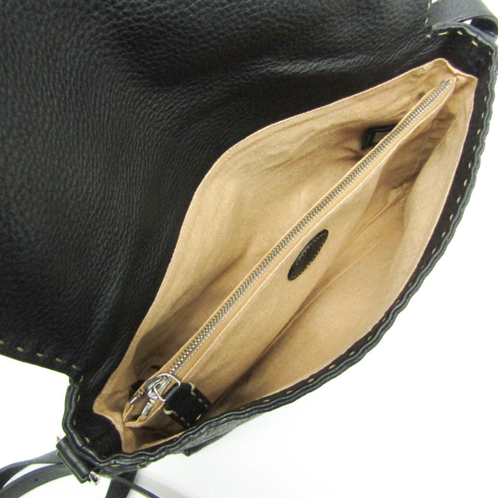 Fendi Selleria Black Leather Messenger Bag Shoulder Bag