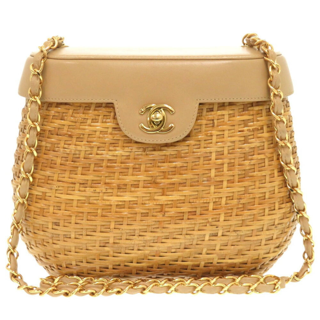 Chanel Beige Straw Leather Shoulder Bag