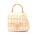 Chanel Pink White Fabric Leather Handbag Shoulder Bag