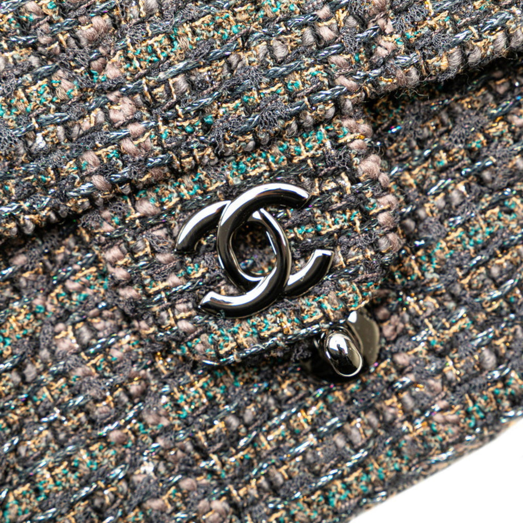 Chanel Gray Tweed Leather Shoulder Bag