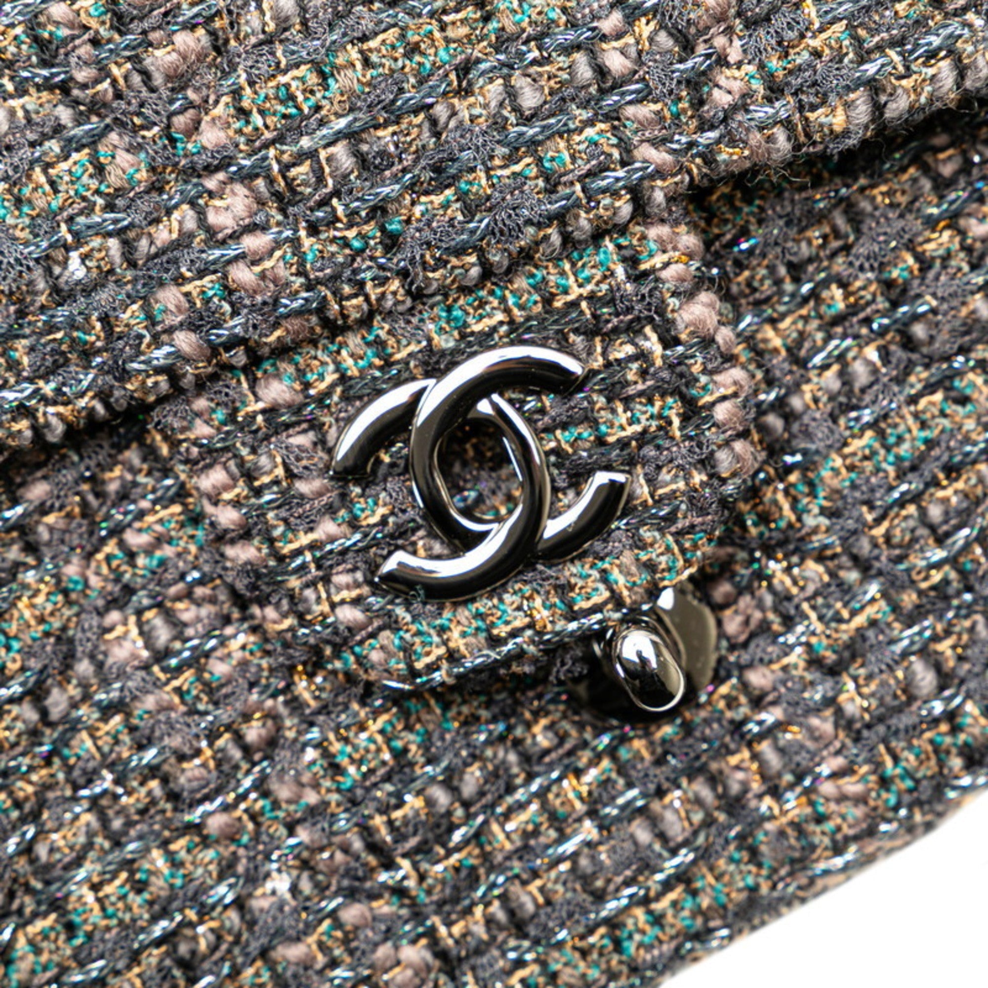 Chanel Gray Tweed Leather Shoulder Bag