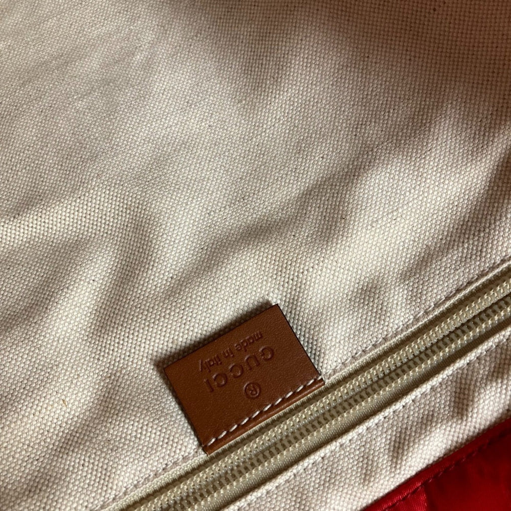 Gucci Red Color Leather Nylon Shoulder Bag Tote Bag (Pre-Owned)