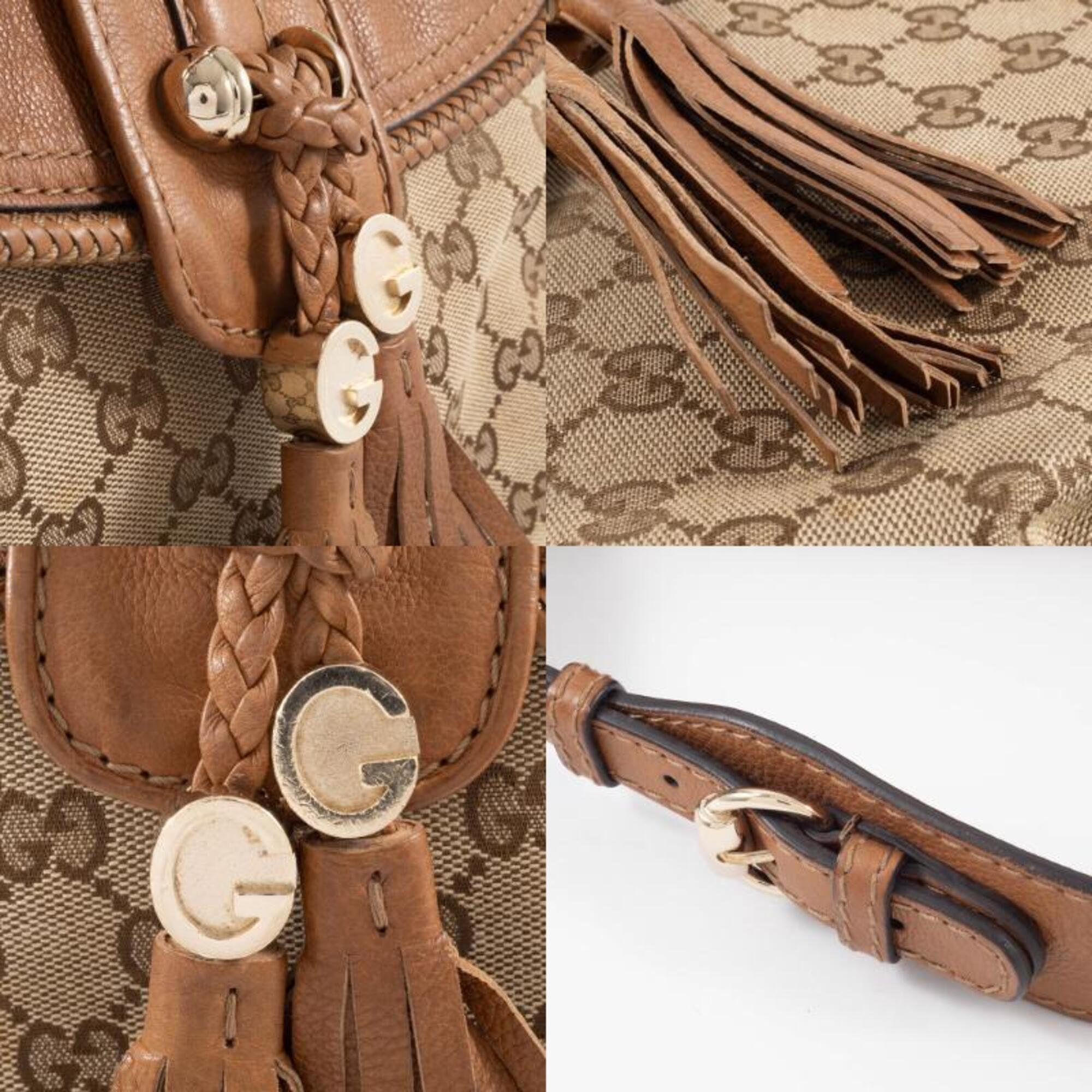 Gucci Gg Canvas Beige Brown Gg Canvas Leather Shoulder Bag (Pre-Owned)