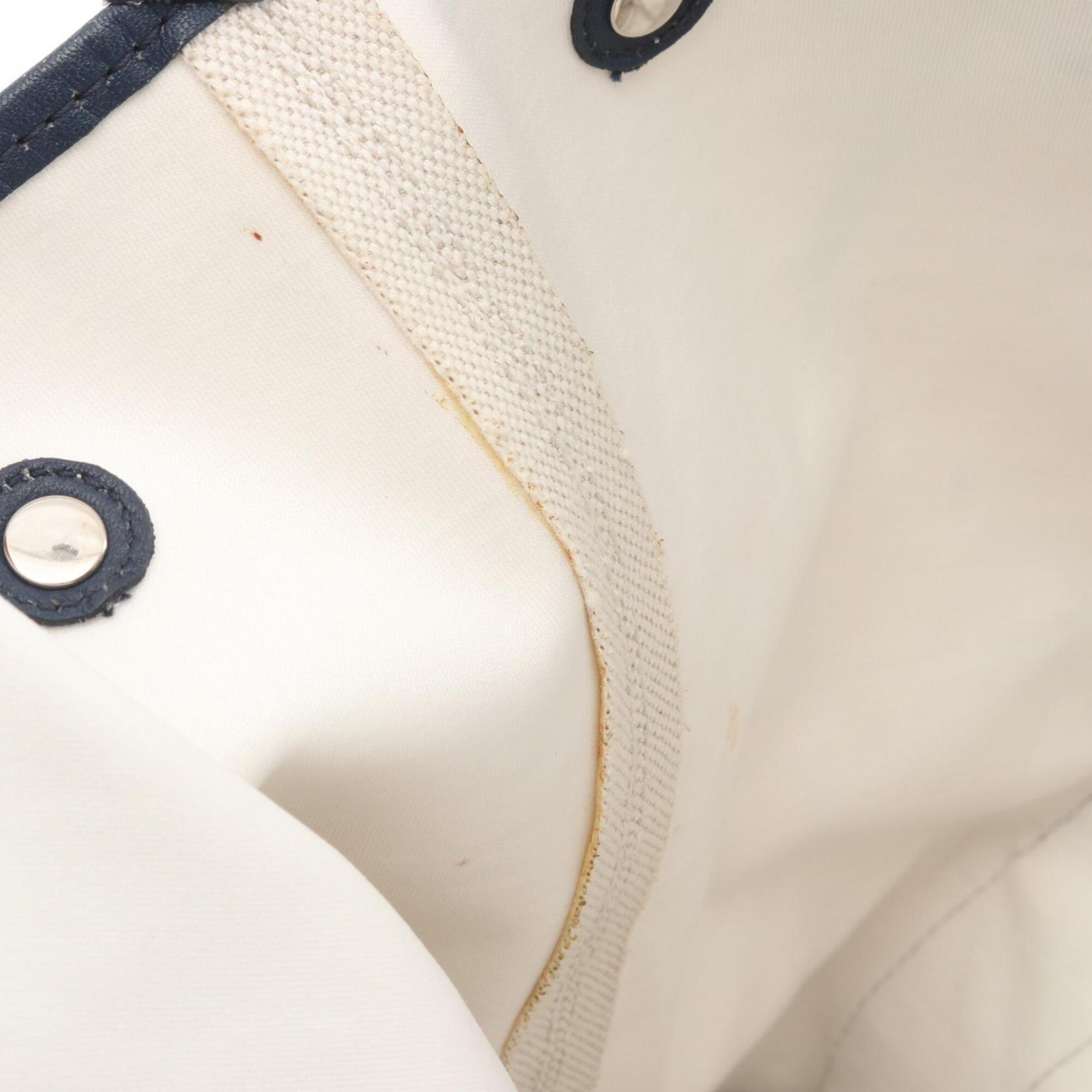 Balenciaga Navy White Canvas Leather Handbag Tote