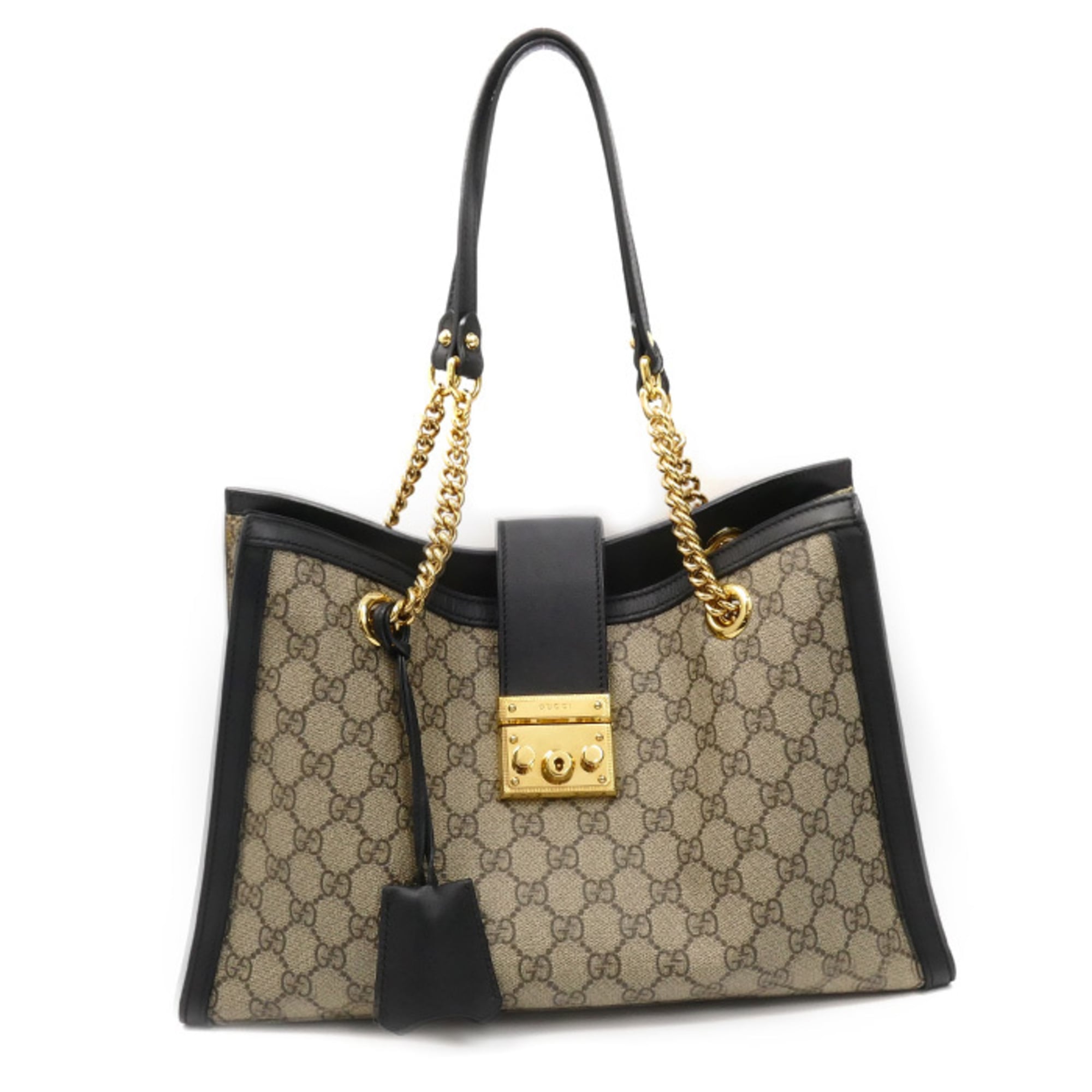 Gucci Beige Black Gg Supreme Leather Shoulder Bag (Pre-Owned)