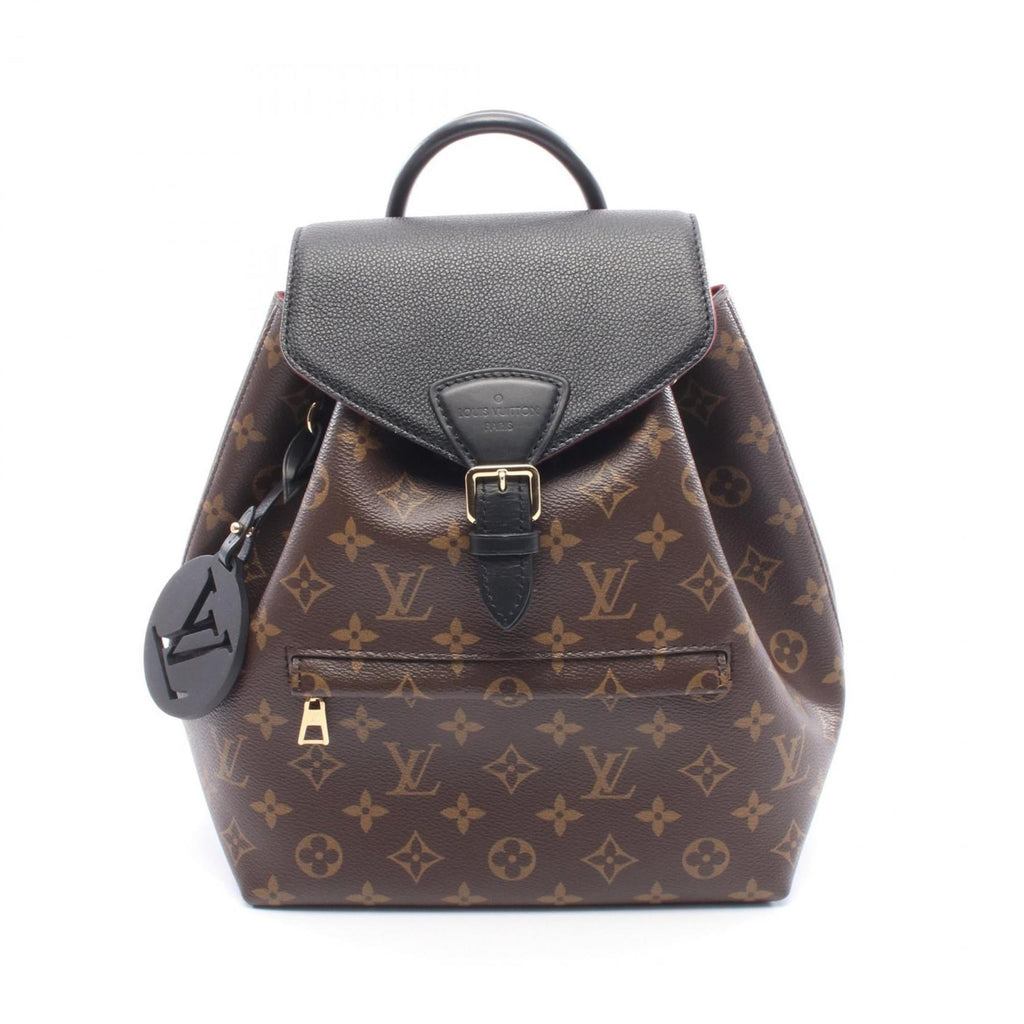 Louis Vuitton Black Brown Coated Canvas Leather Backpack Handbag