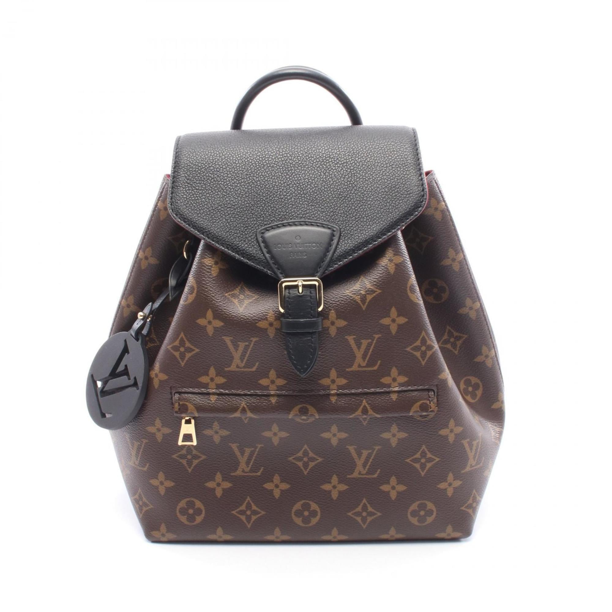 Louis Vuitton Black Brown Coated Canvas Leather Backpack Handbag