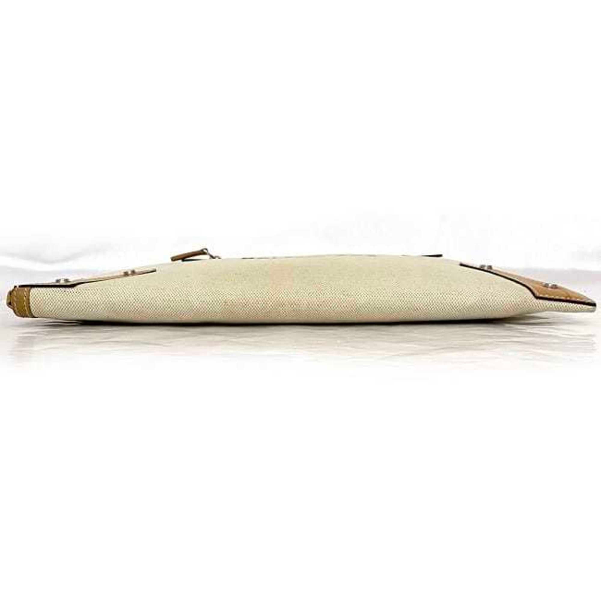 Balenciaga Beige White Canvas Leather Clutch Bag Hand