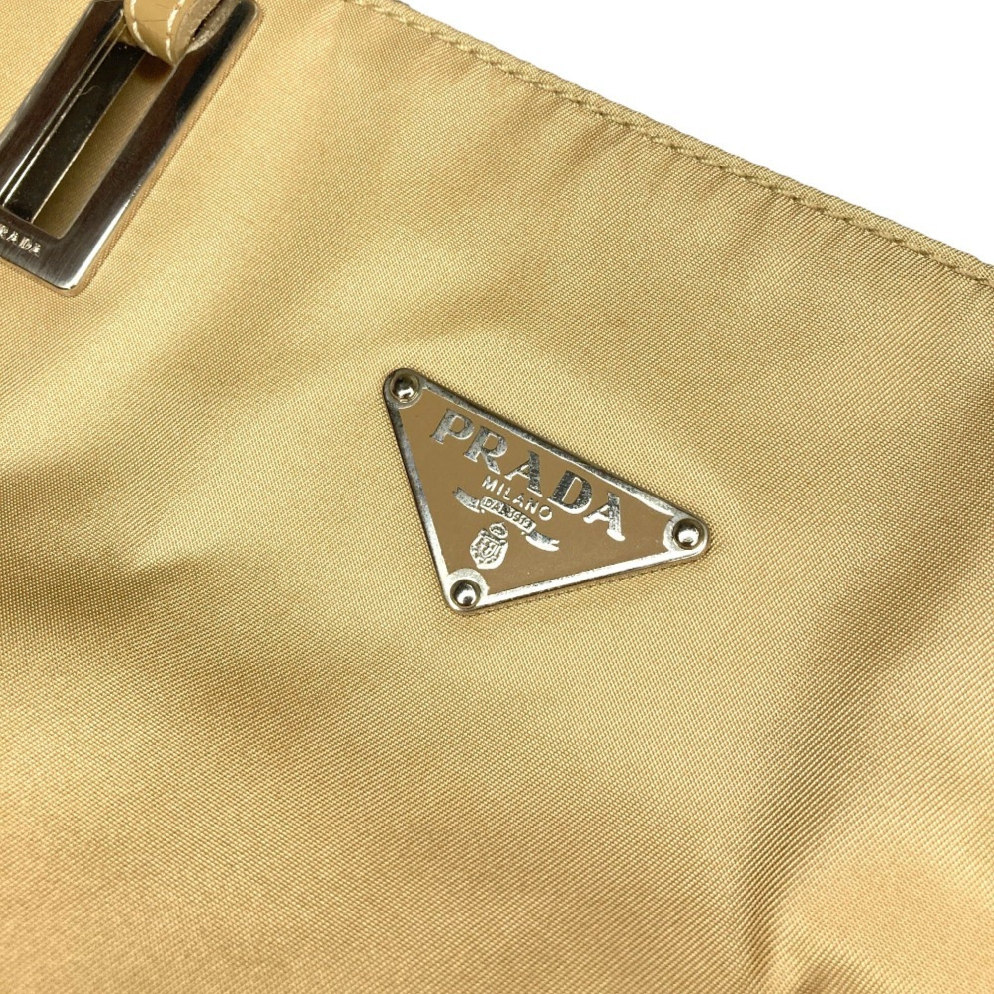 Prada Beige Leather Nylon Tote Bag