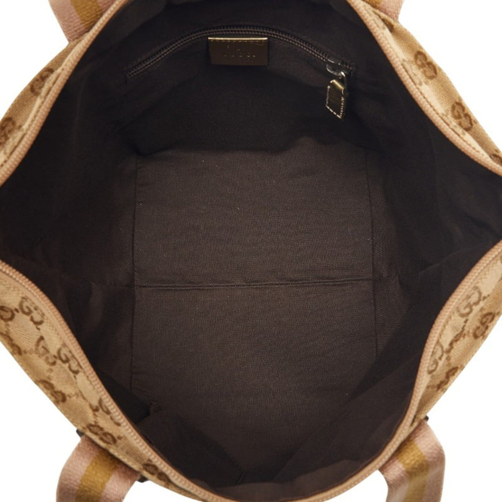 Gucci Beige Gold Canvas Leather Handbag (Pre-Owned)