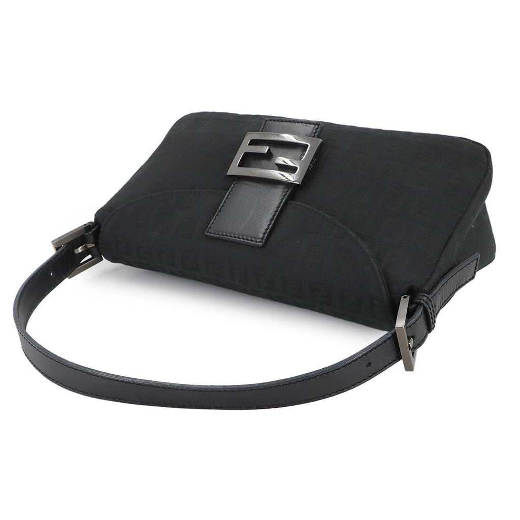 Fendi Black Canvas Leather Baguette Bag Shoulder Bag