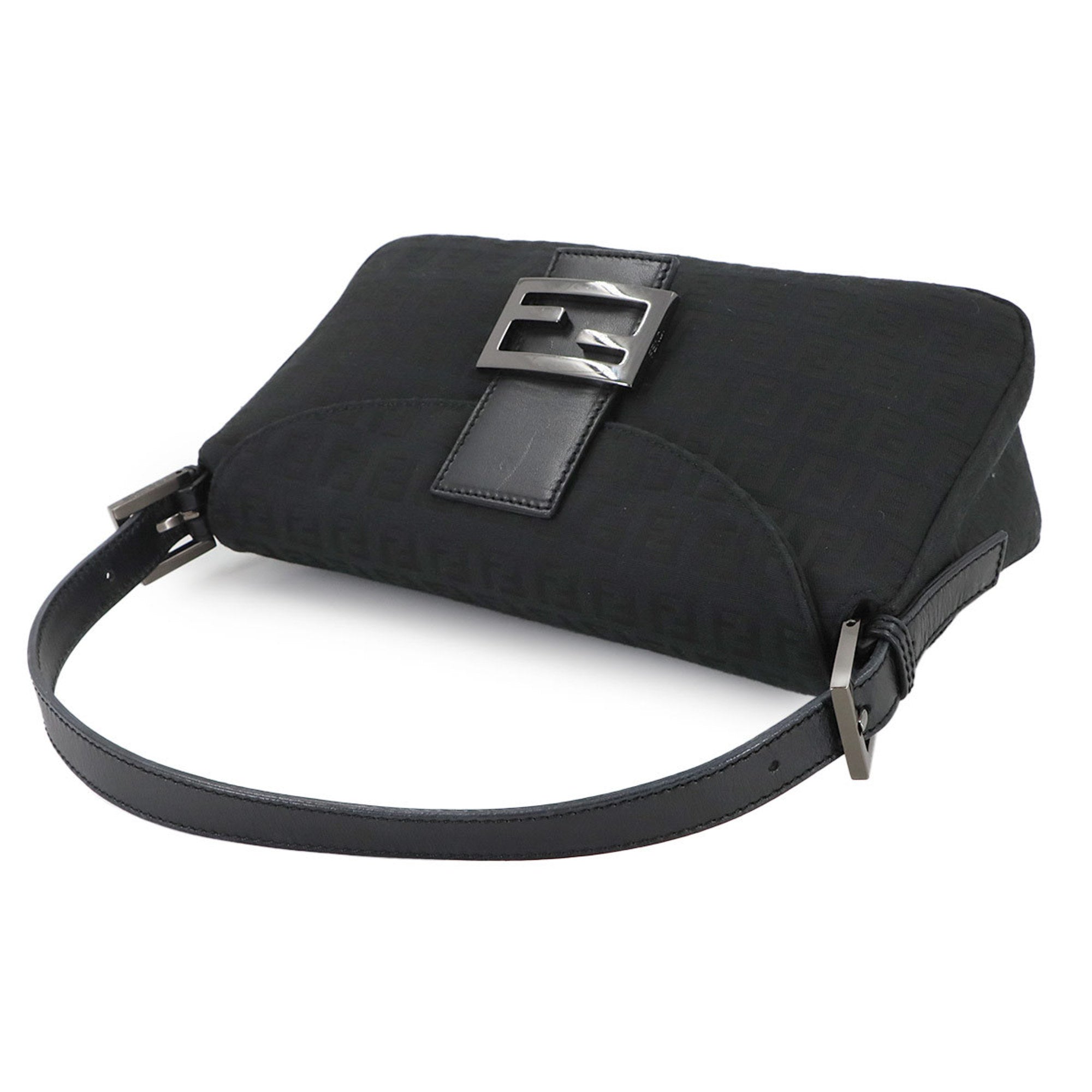 Fendi Black Canvas Leather Baguette Bag Shoulder Bag