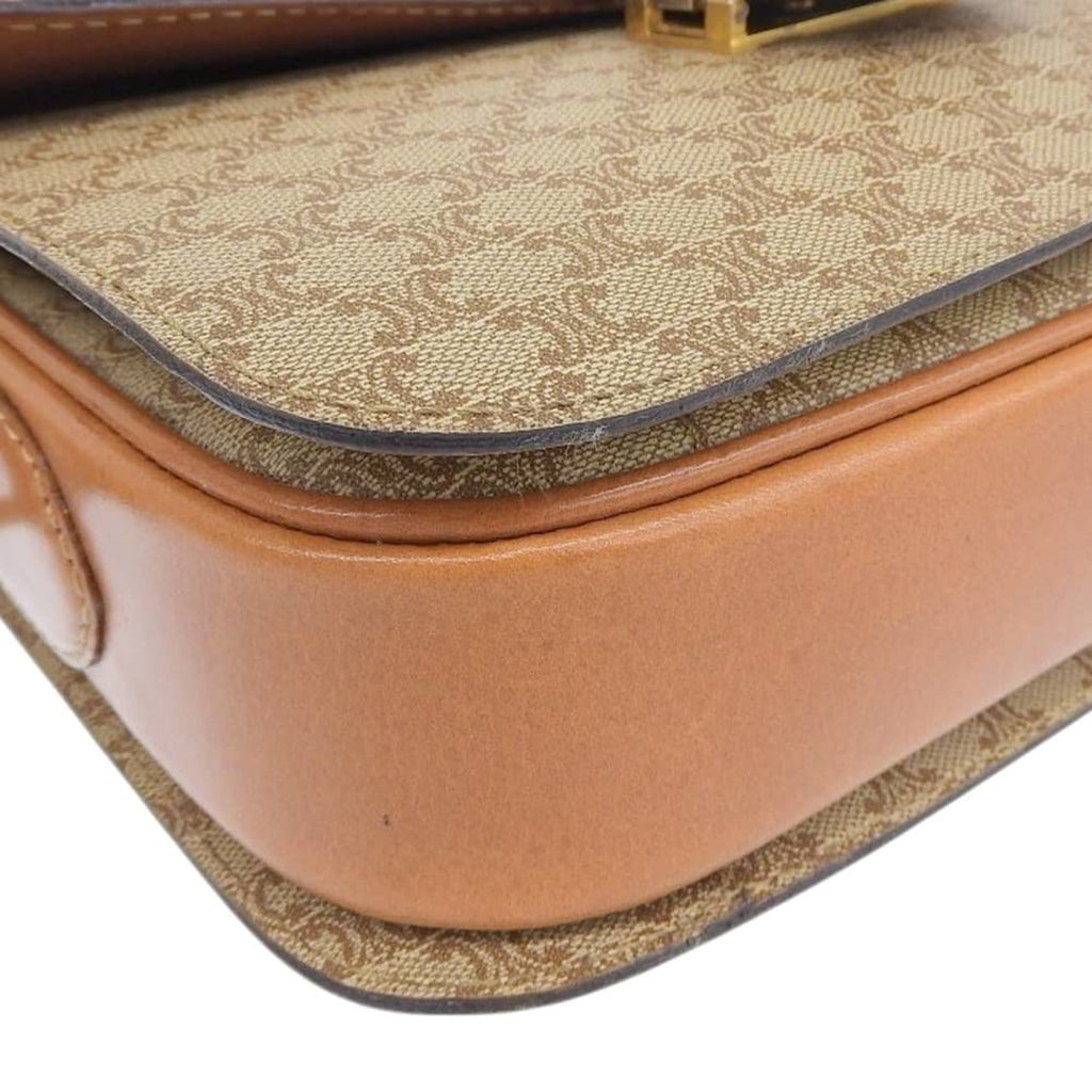 Celine Macadam Beige Coated Canvas Shoulder Bag