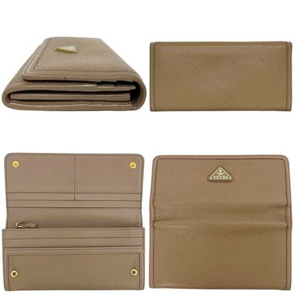 Prada Beige Leather Long Wallet (Bi-Fold)