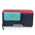 Chanel Green Navy Pink Leather Wallet (Bi-Fold)