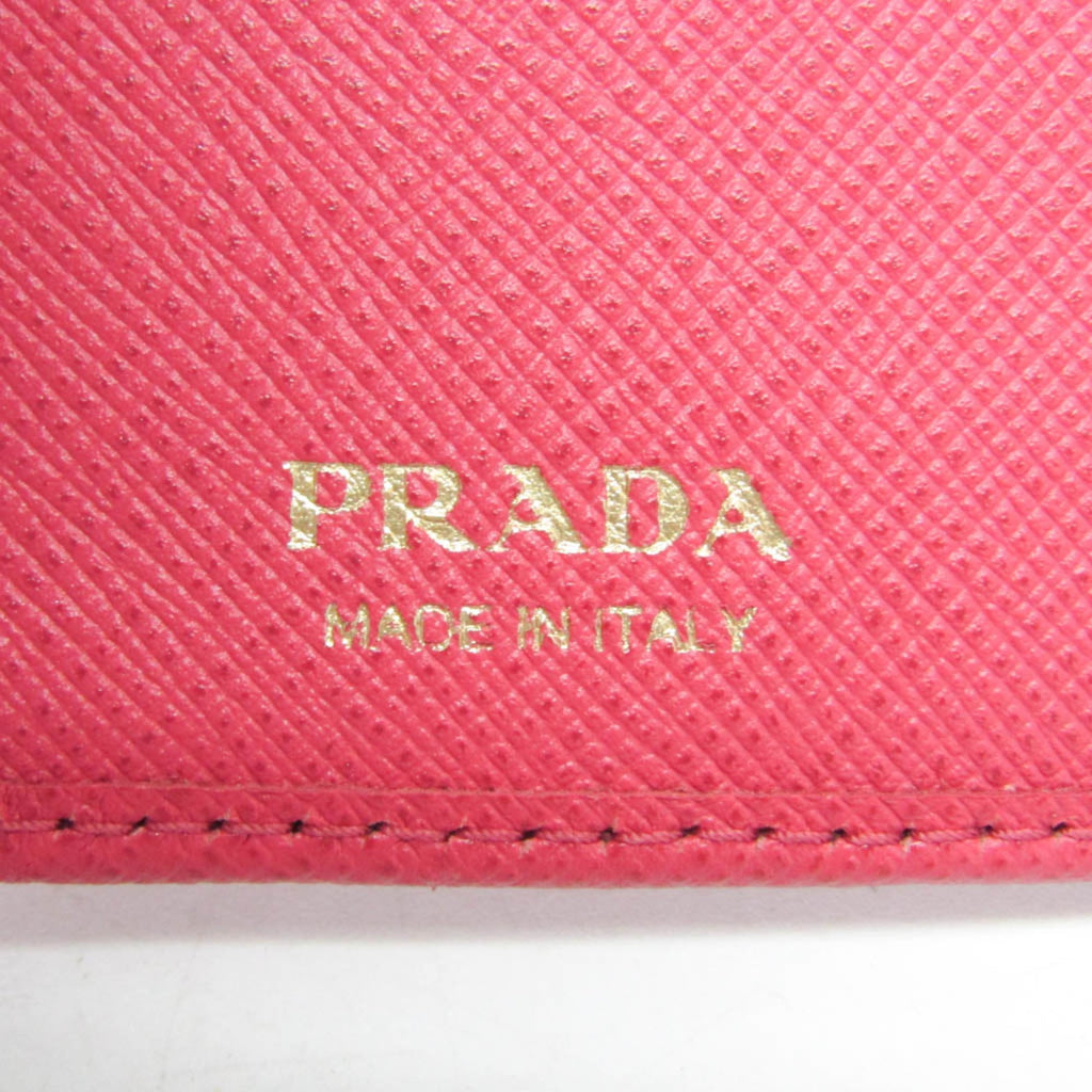 Prada Tab Bifold Wallet Saffiano Leather Pink Leather Wallets Accessory