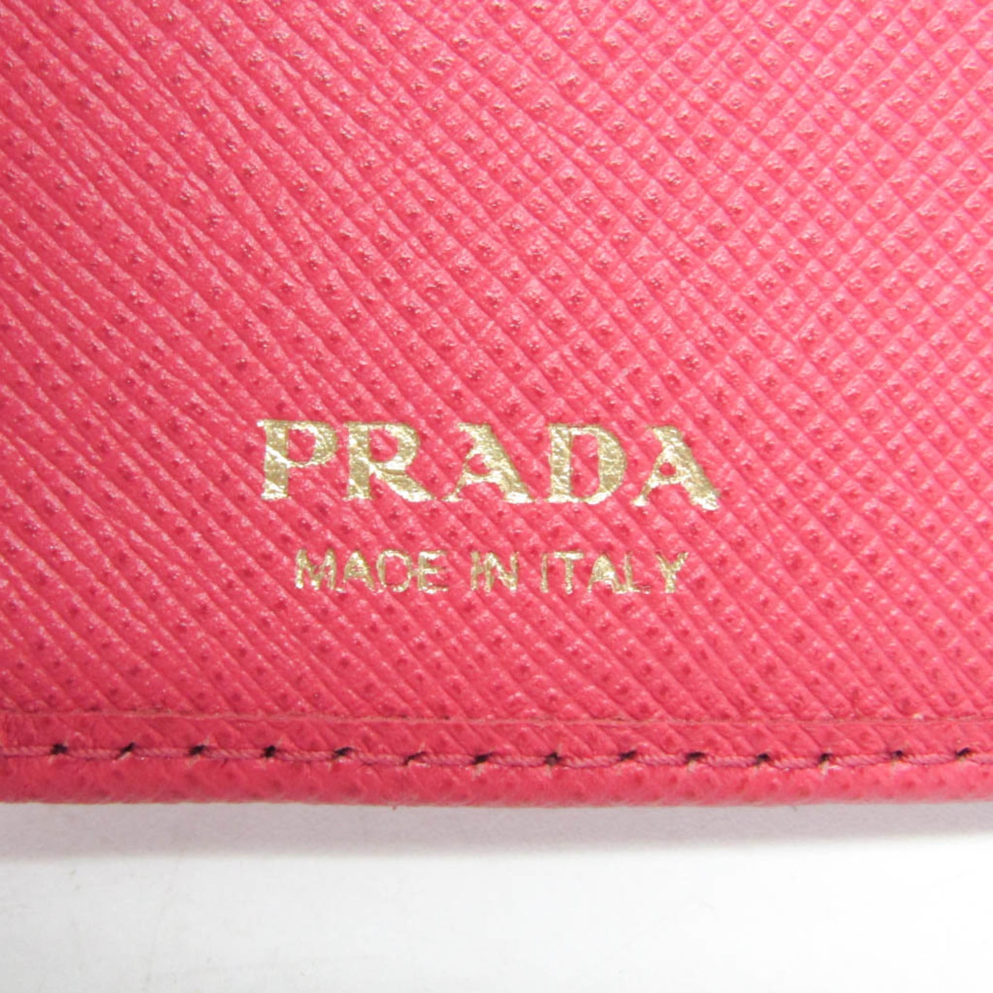 Prada Tab Bifold Wallet Saffiano Leather Pink Leather Wallets Accessory