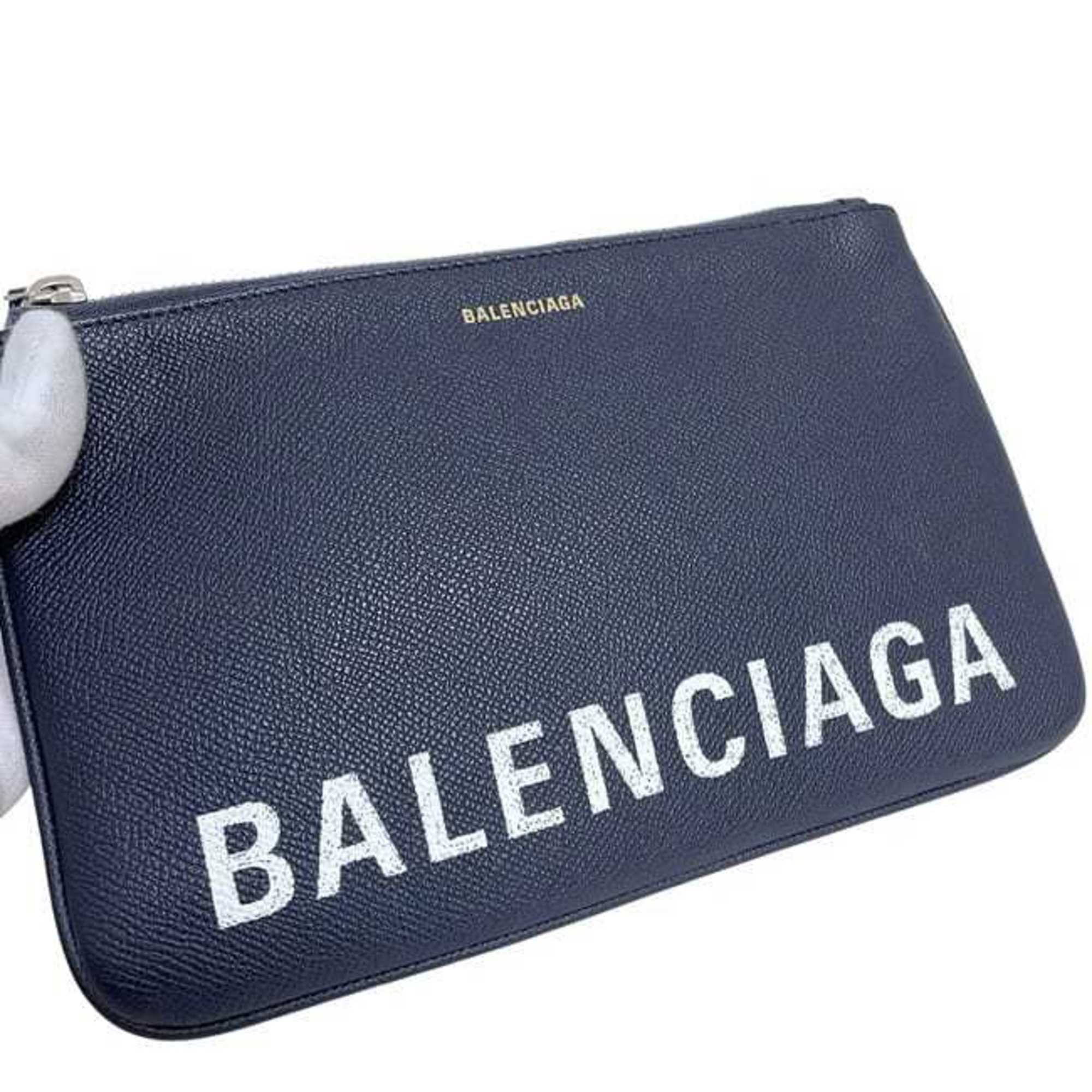 Balenciaga Navy Leather Clutch Bag Pouch