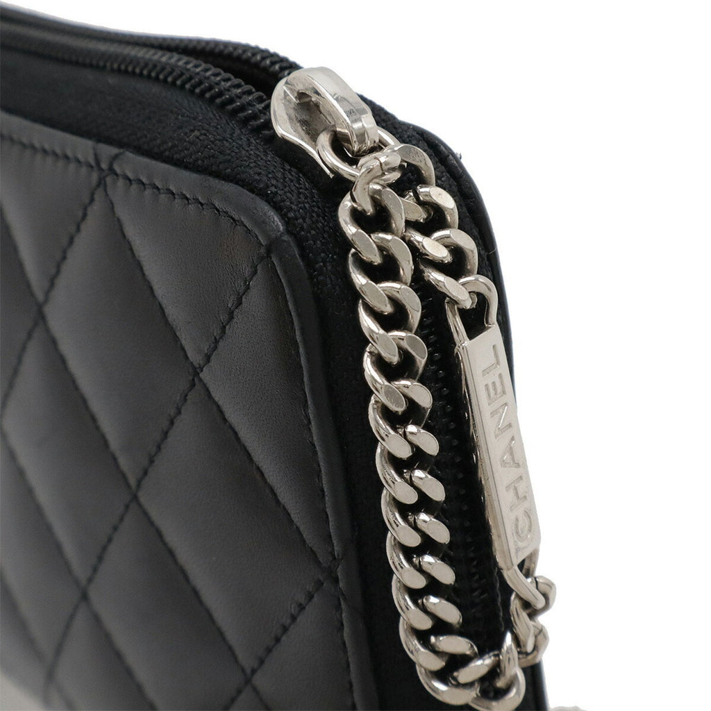 Chanel Cambon Black Pink Leather Long Wallet (Bi-Fold)