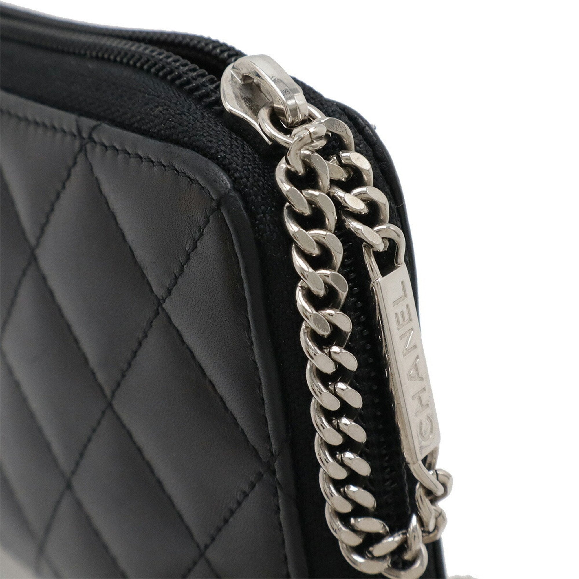 Chanel Cambon Black Pink Leather Long Wallet (Bi-Fold)
