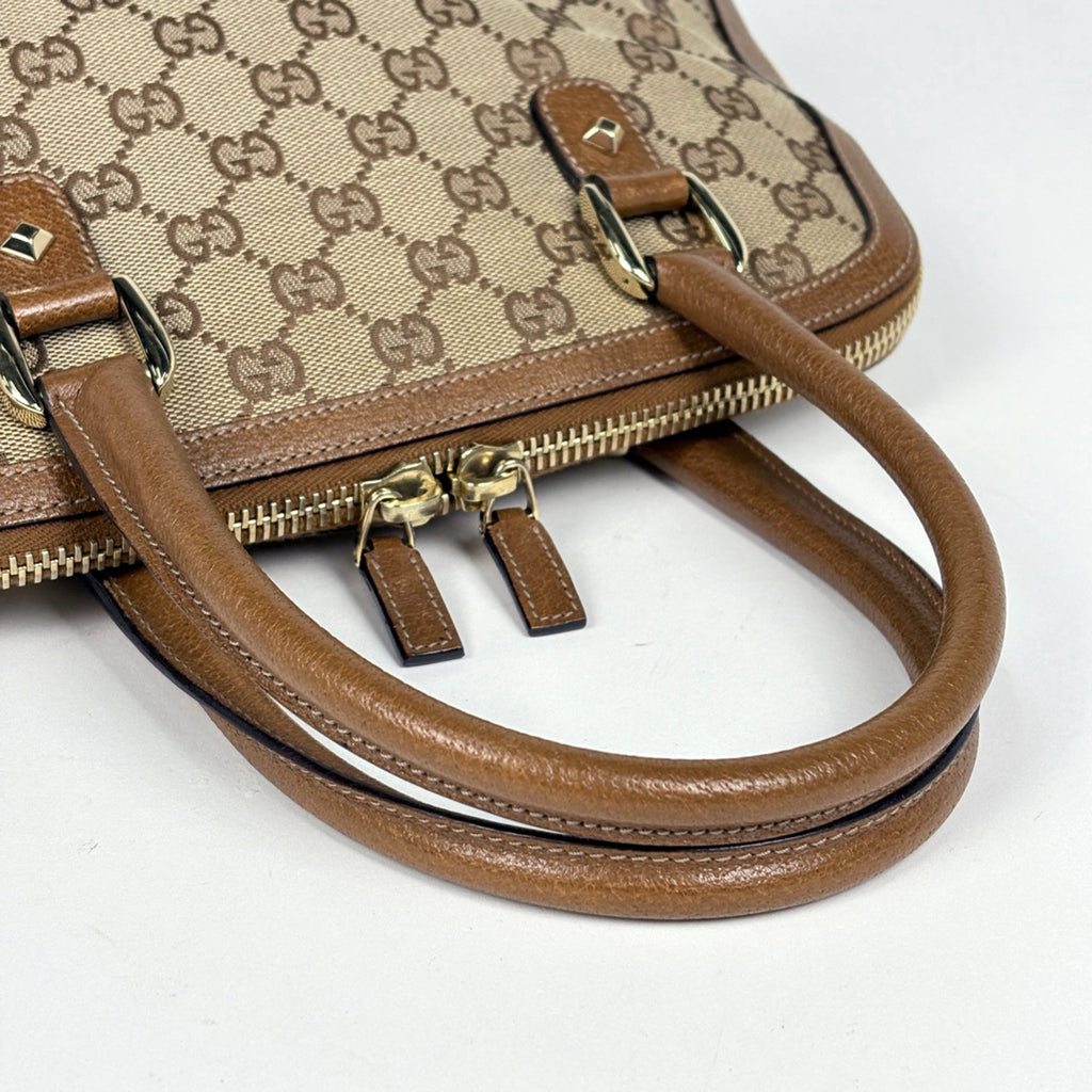 Gucci Gg Canvas Brown Gg Canvas Leather Handbag (Pre-Owned)