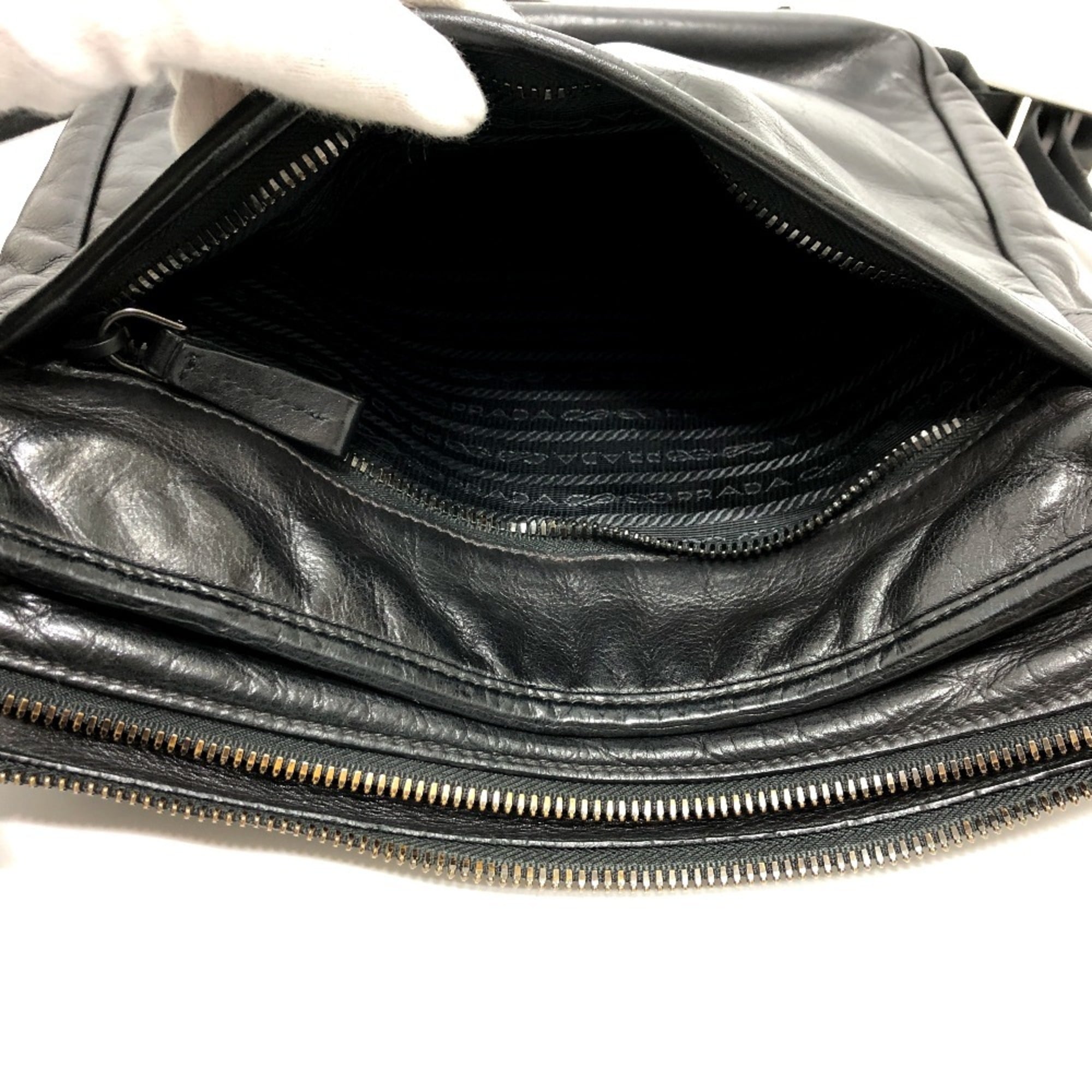 Prada Black Leather Messenger Bag Shoulder Bag