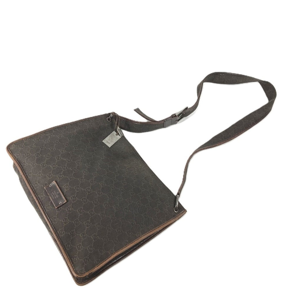 Gucci Brown Leather Canvas Shoulder Bag (Pre-Owned)