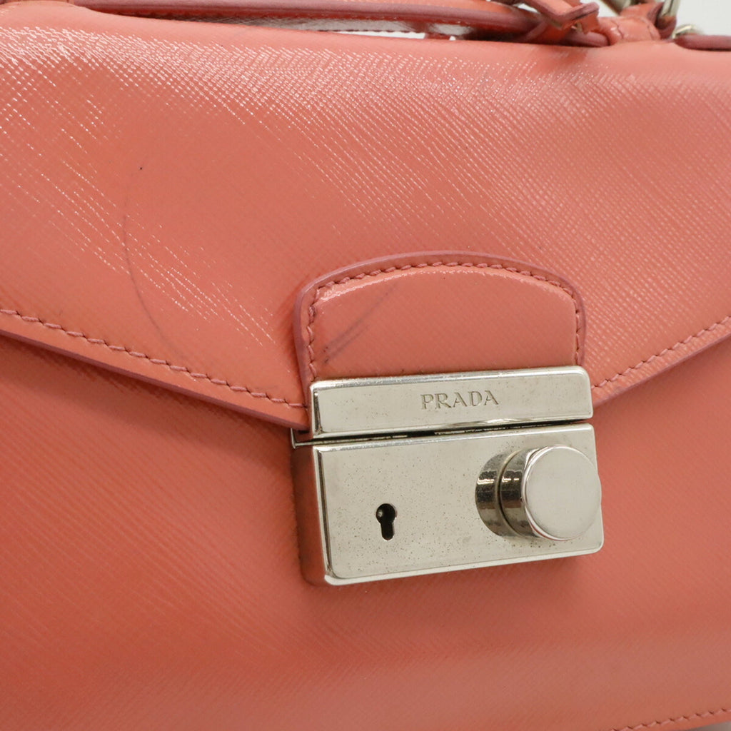 Prada Saffiano Begonia Pink Leather Handbag Pochette Shoulder Bag