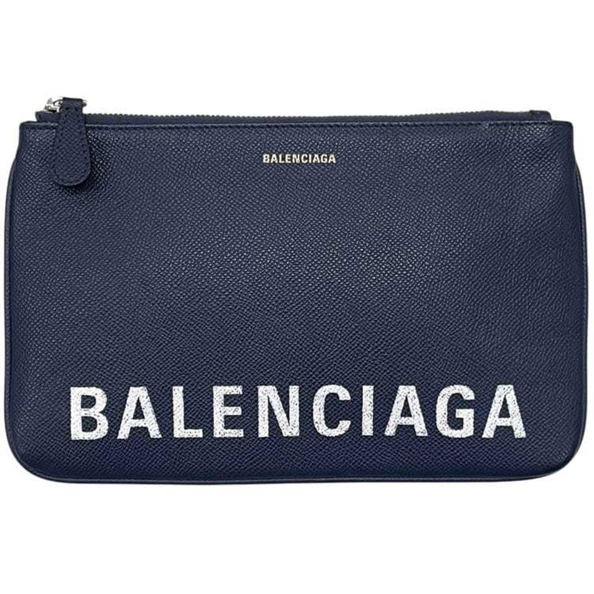 Balenciaga Navy Leather Clutch Bag Pouch