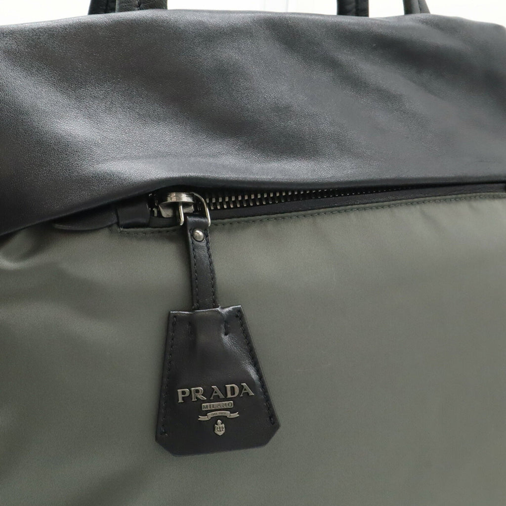 Prada Black Gray Nero Nylon Leather Tote Bag