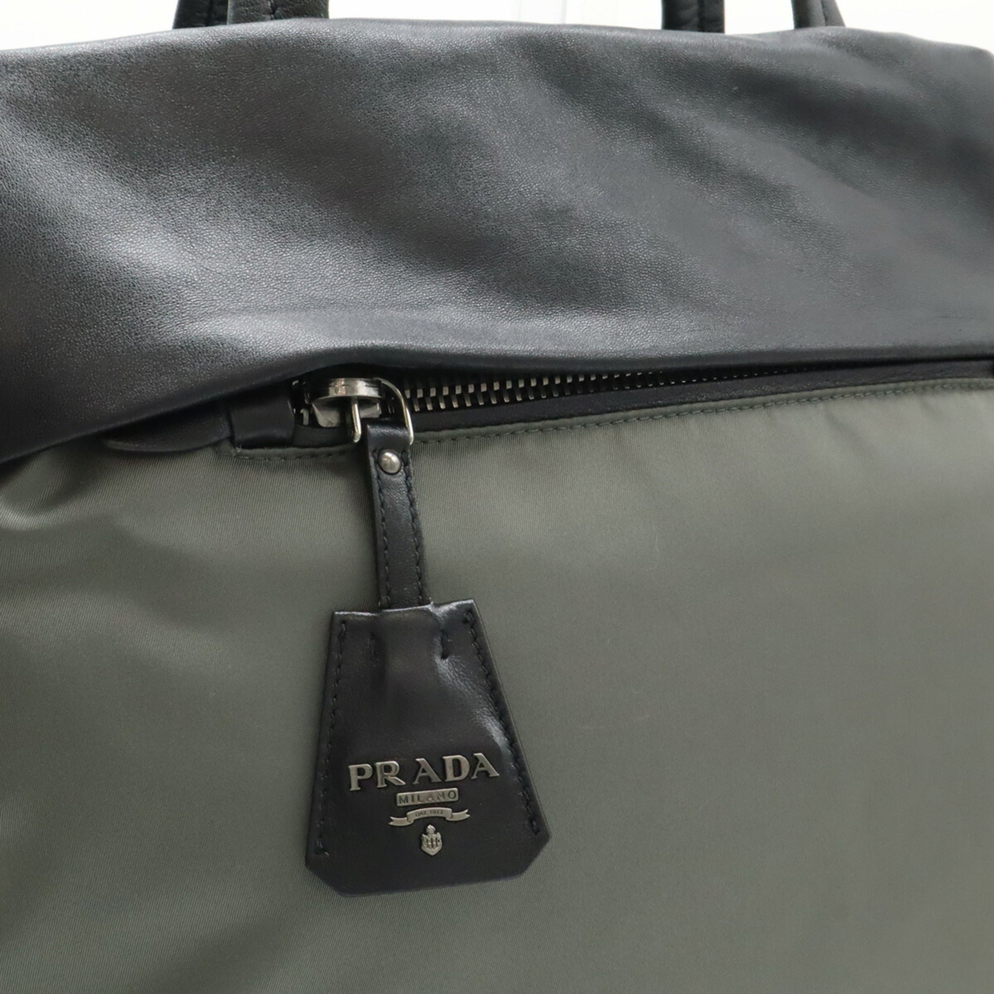 Prada Black Gray Nero Nylon Leather Tote Bag