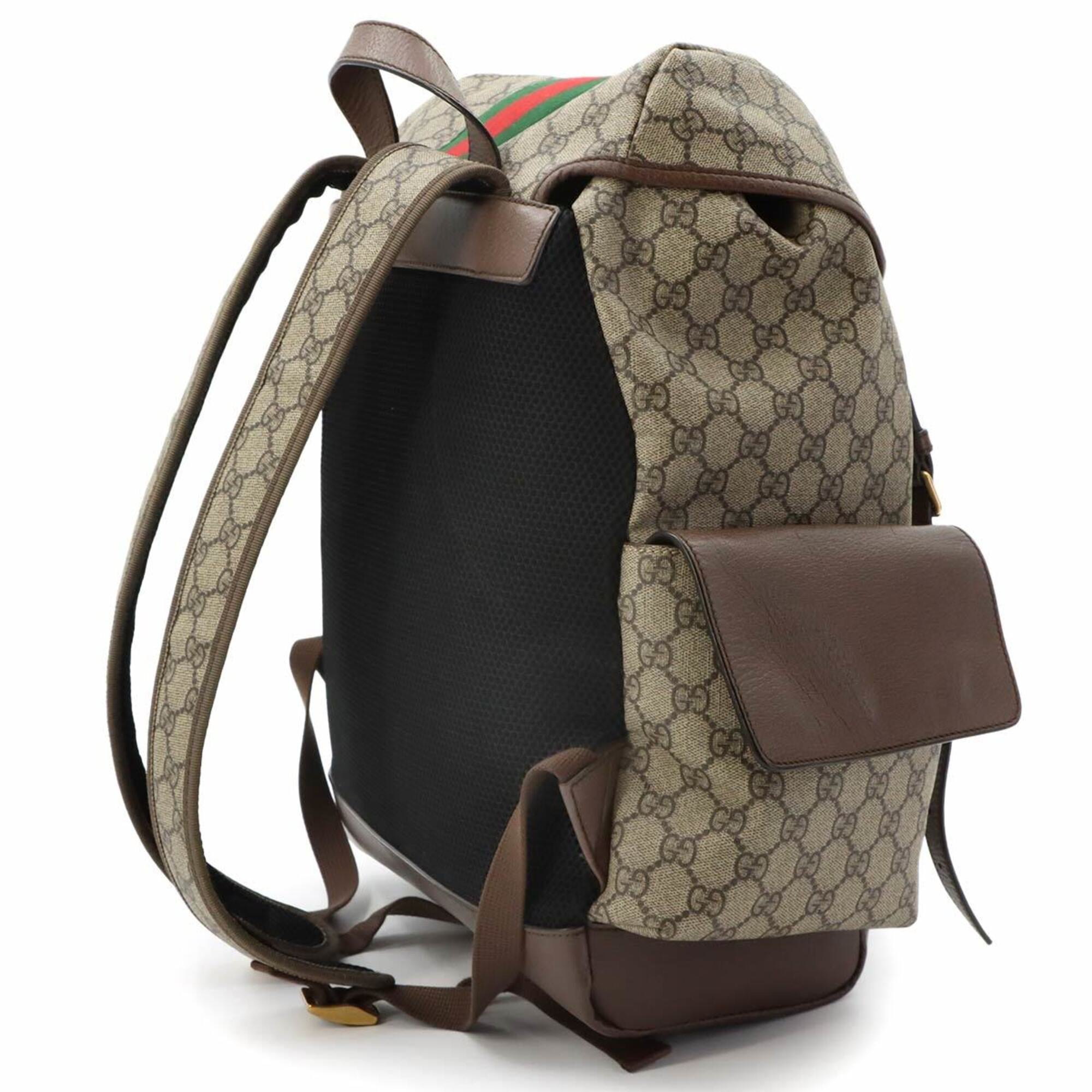 Gucci Beige Brown Gg Supreme Leather Backpack (Pre-Owned)
