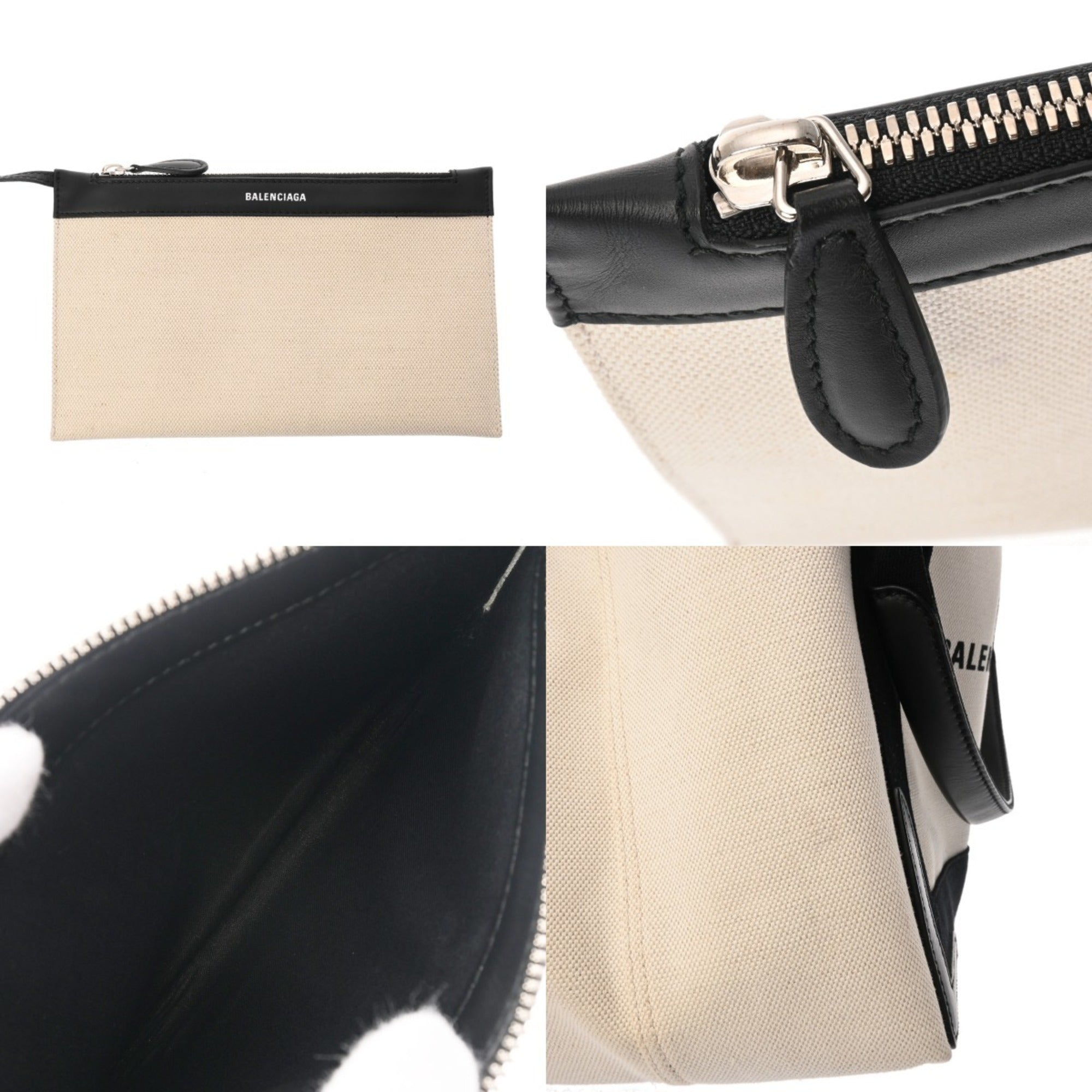 Balenciaga Black White Canvas Leather Handbag Pouch