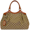 Gucci Gg Canvas Beige Orange Gg Canvas Leather Tote Bag (Pre-Owned)