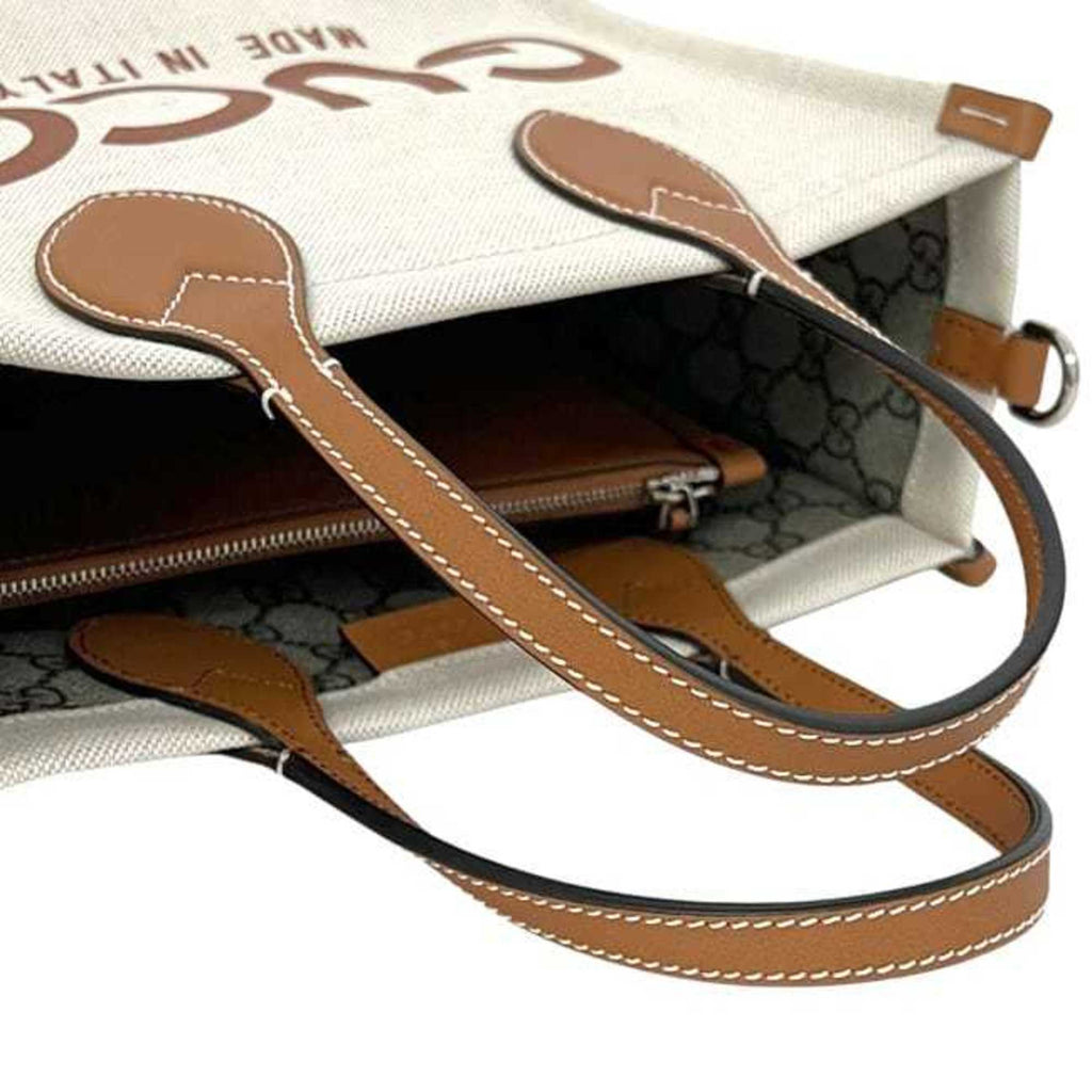 Gucci Beige Brown Camel Canvas Leather Handbag Shoulder Bag (Pre-Owned)