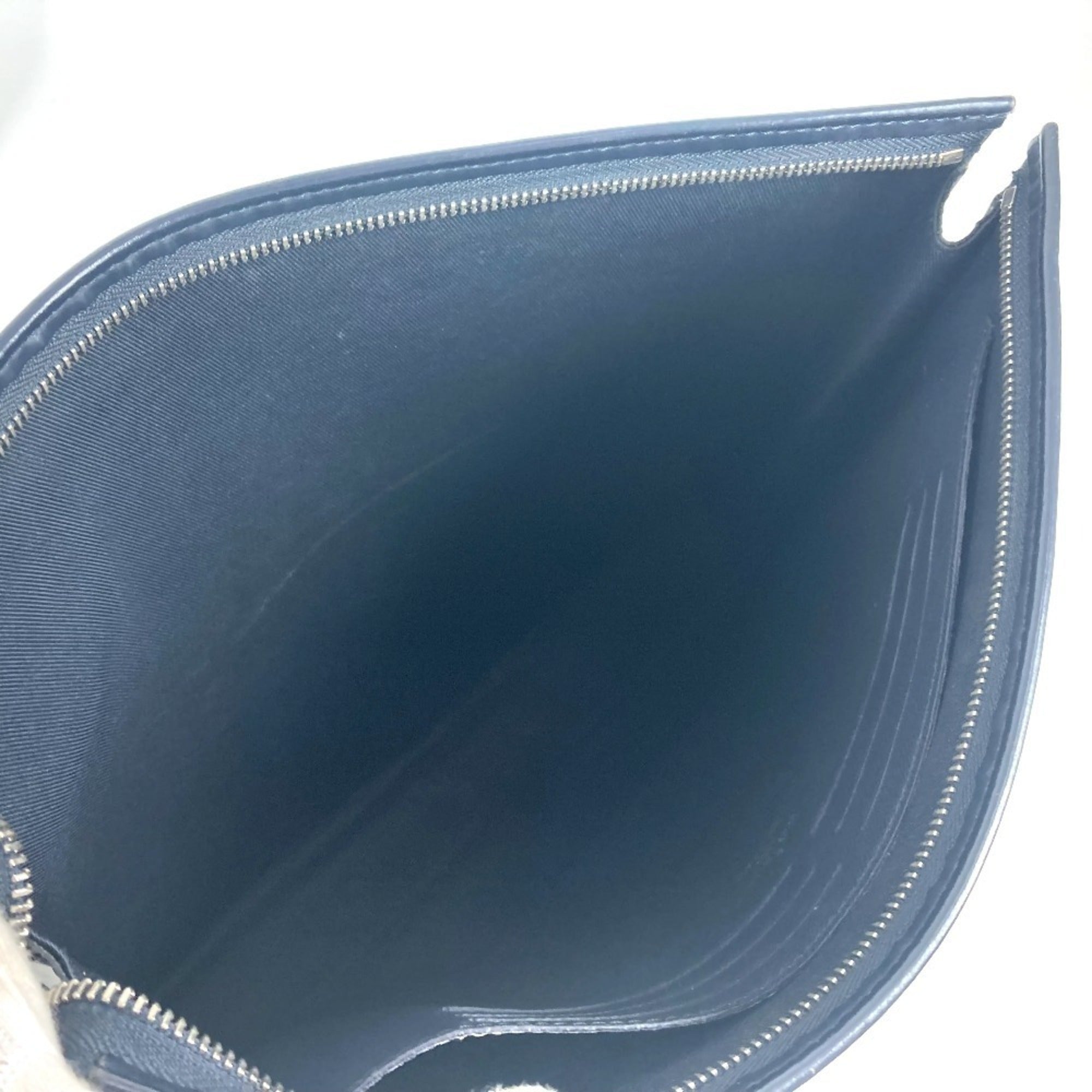 Louis Vuitton Navy White Leather Clutch Bag Pochette Pouch