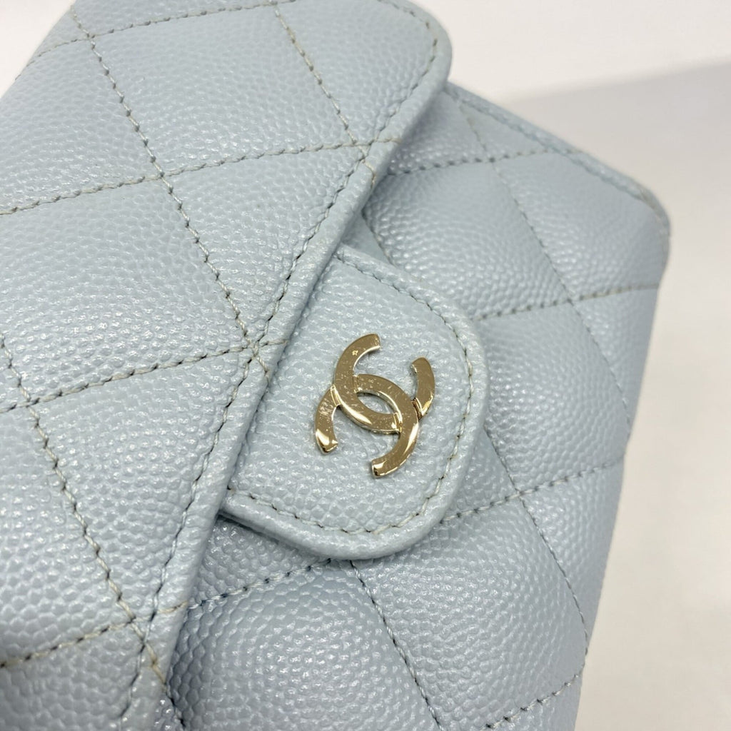 Chanel Light Blue Grained Calfskin Wallet (Tri-Fold)