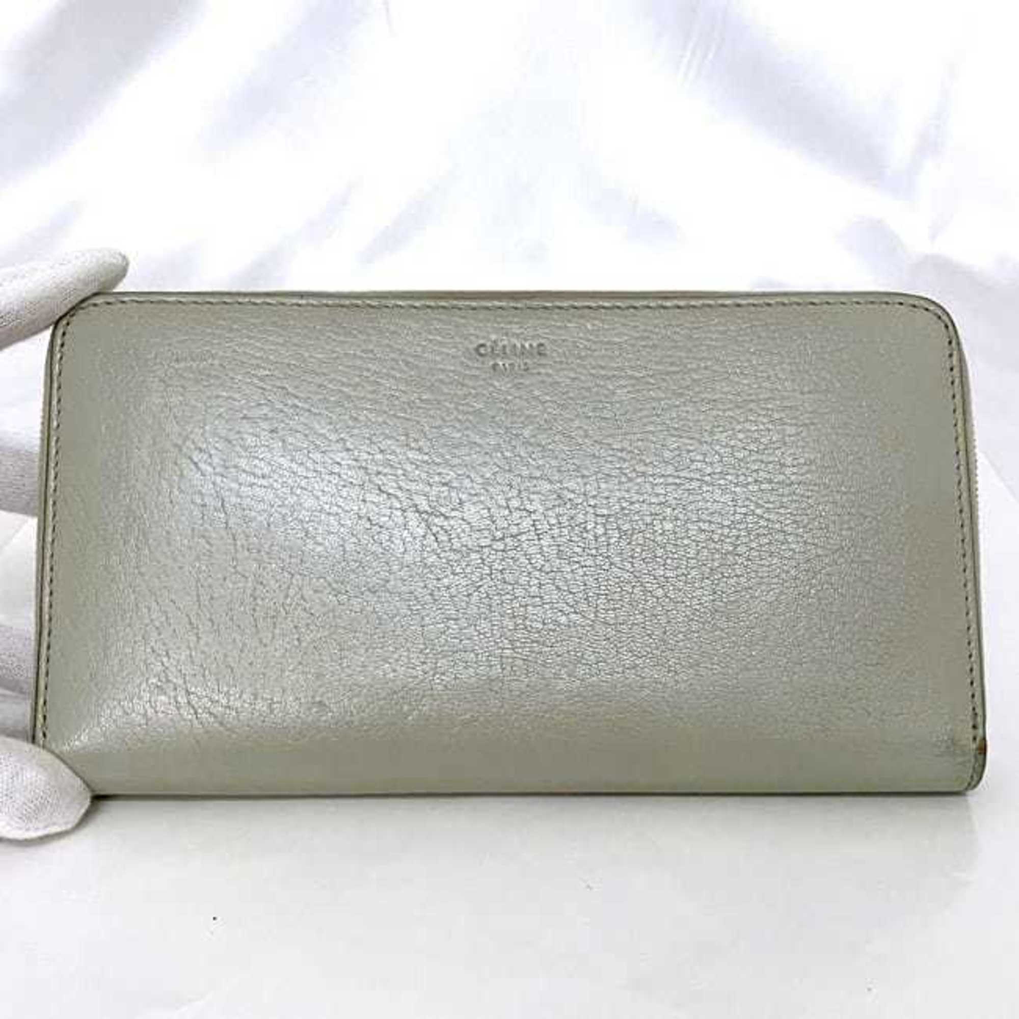 Celine Gray Leather Long Wallet (Bi-Fold)