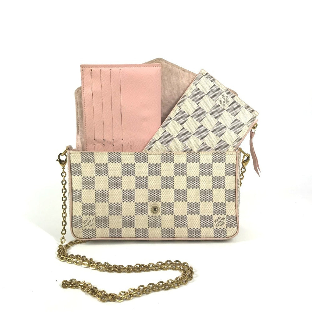 Louis Vuitton Pink White Damier Azur Chain/Shoulder Wallet