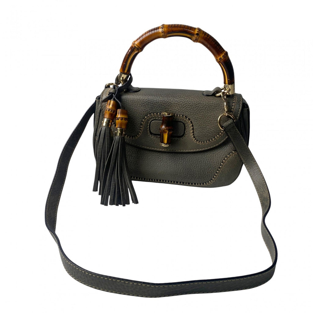 Gucci Brown Gray Leather Handbag Shoulder Bag (Pre-Owned)