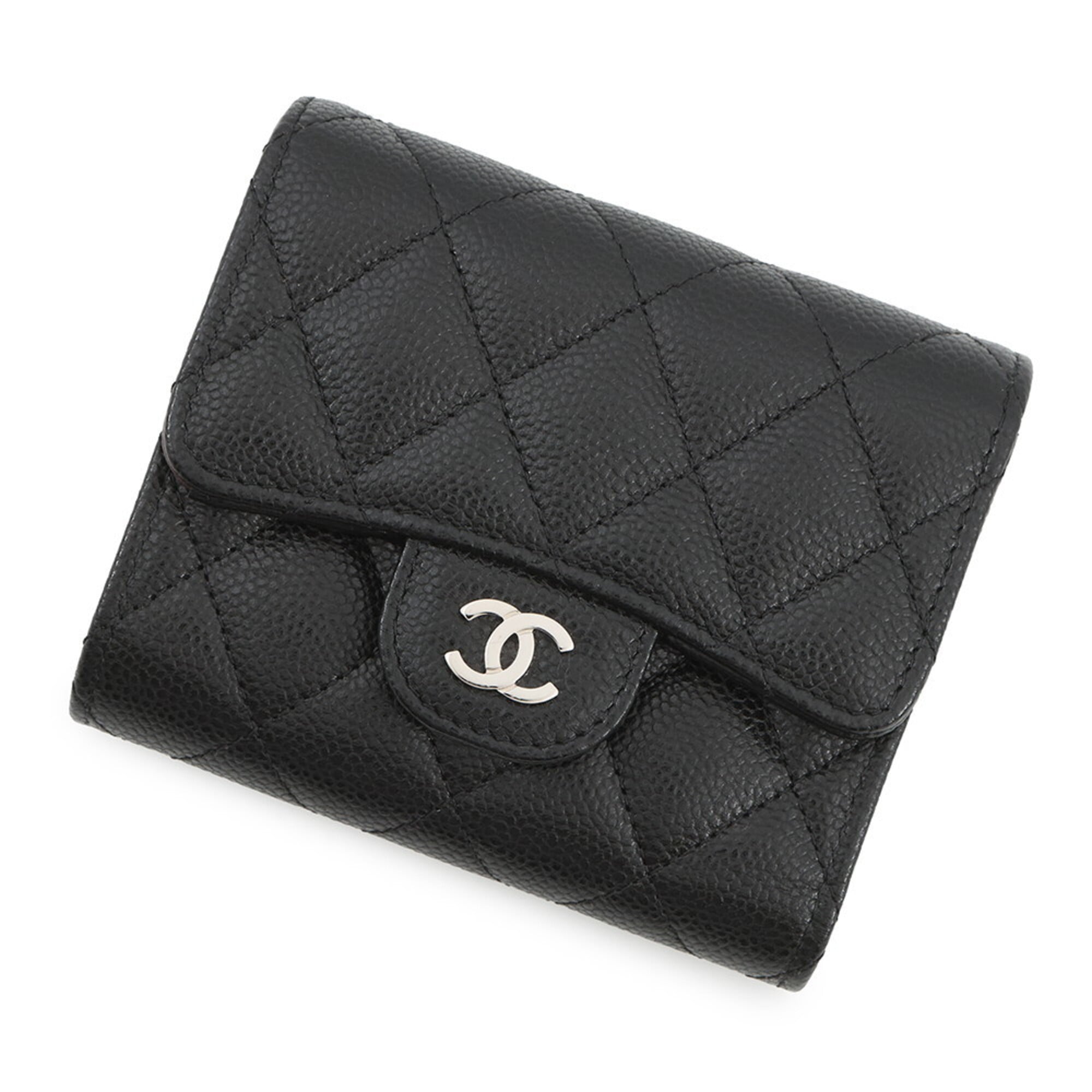 Chanel Black Grained Calfskin Wallet (Tri-Fold)