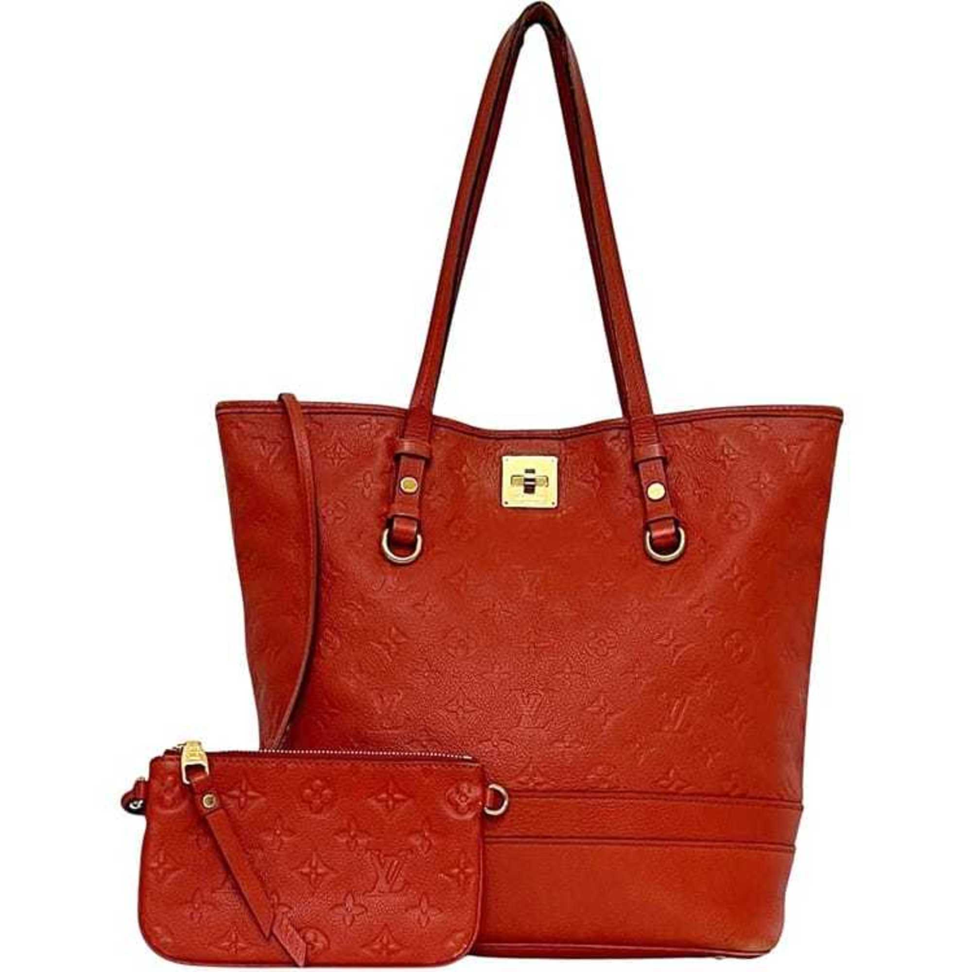 Louis Vuitton Monogram Empreinte Auriane Red Color Leather Tote Bag