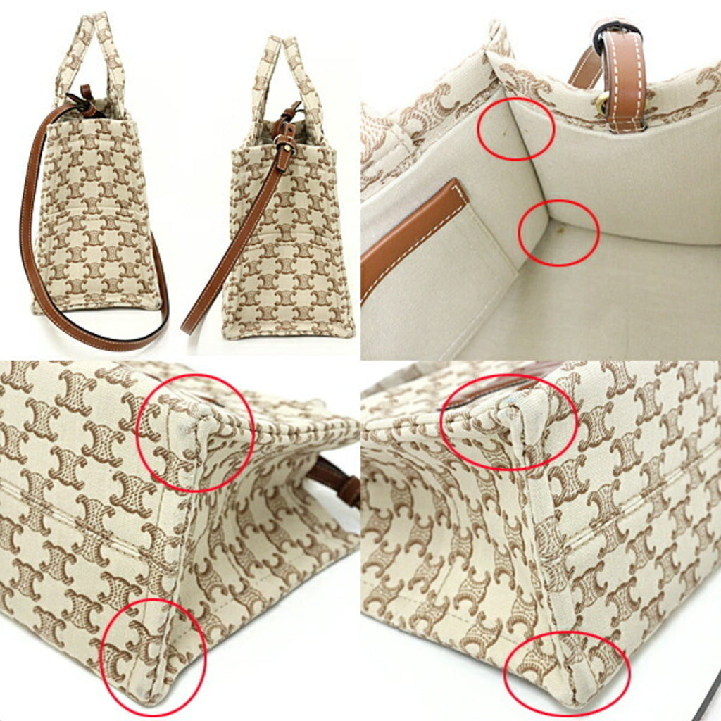 Celine Beige Brown Canvas Leather Tote Bag
