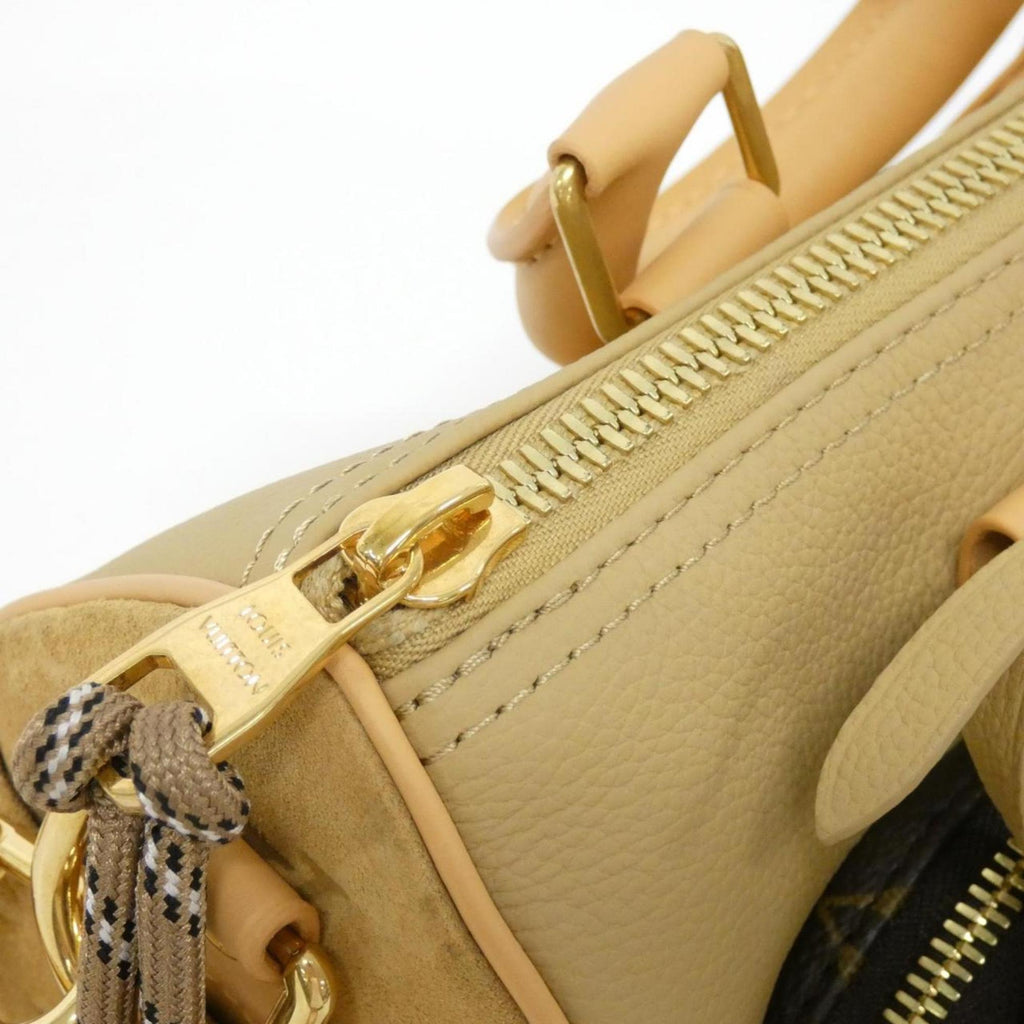 Louis Vuitton Beige Coated Canvas Leather Boston Bag