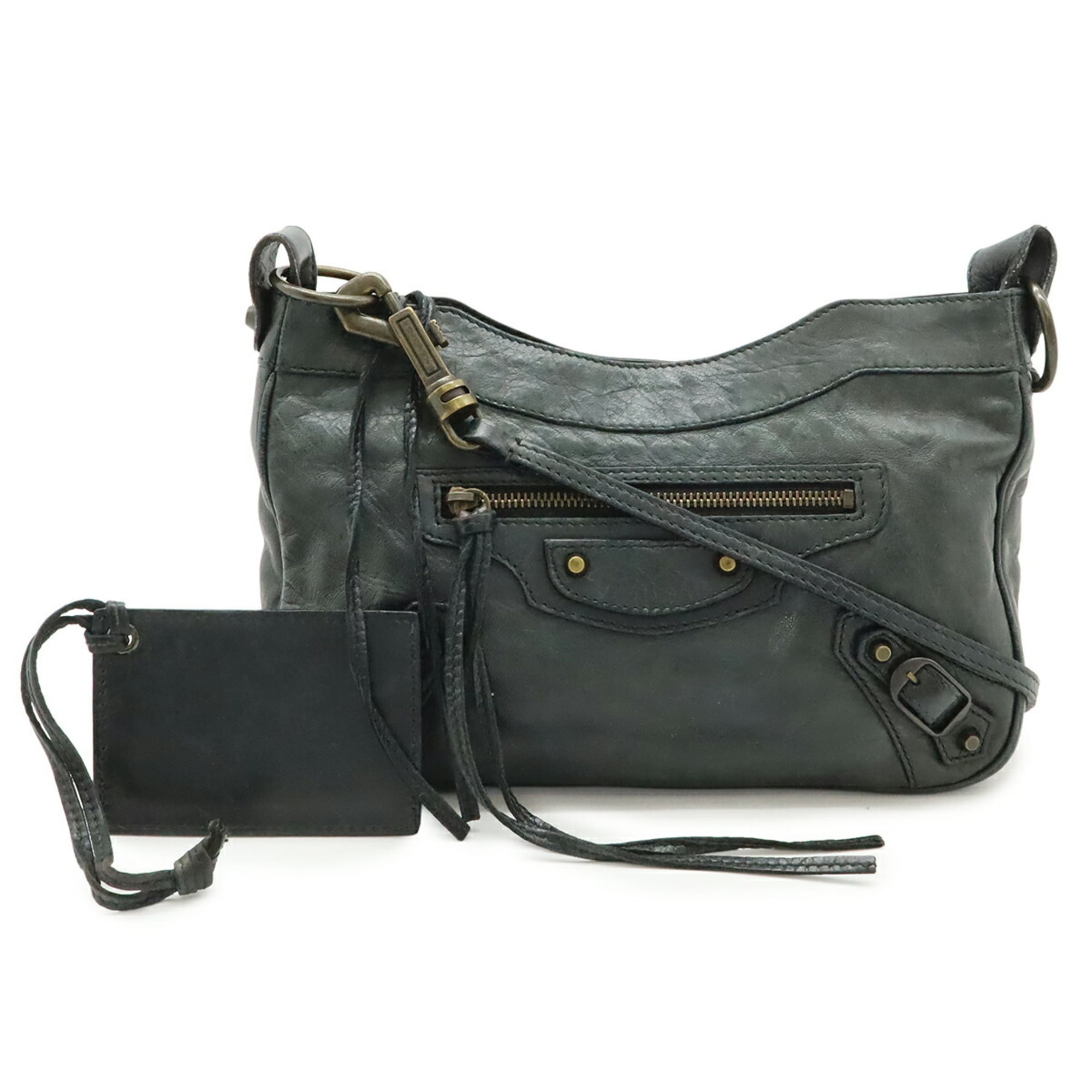Balenciaga Hip Dark Green Leather Pochette Shoulder