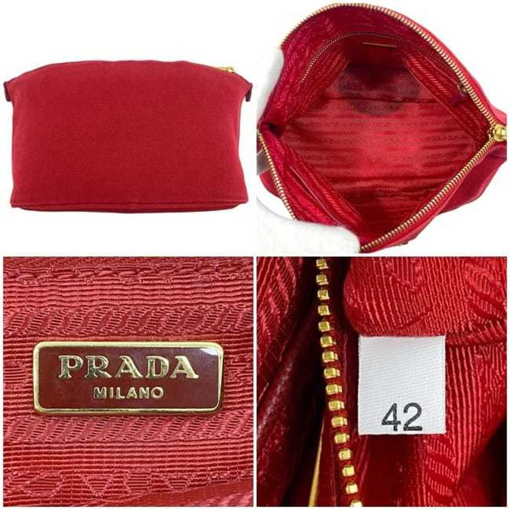 Prada Red Color Canvas Leather Pouch