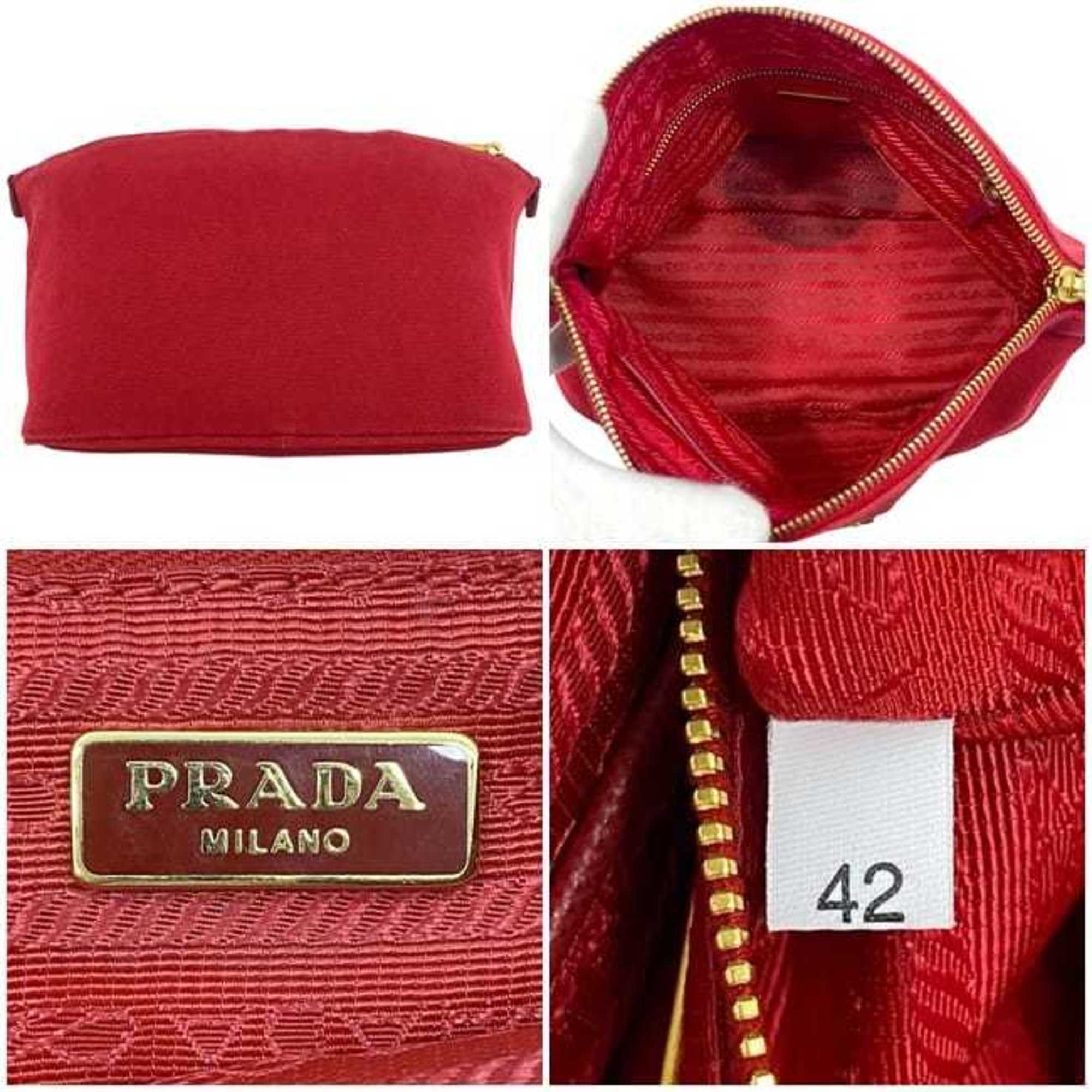 Prada Red Color Canvas Leather Pouch