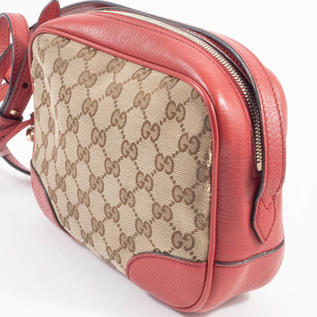 Gucci Beige Red Color Gg Canvas Leather Shoulder Bag (Pre-Owned)